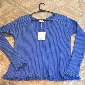 Knox Rose Blue Ribbed Long Sleeve Tee